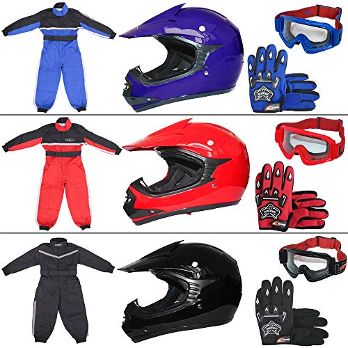 Leopard LEO-X15 Negro Casco de Motocross para Niños (S 49-50cm) + Gafas + Guantes (S 5cm) + Traje de Motocross para Niños - XS (3-4 Años)