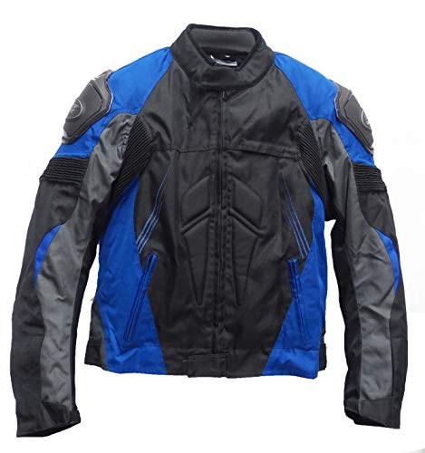 SM Sport Chaqueta de Moto para Hombre Textil para Invierno y Verano con Protecciones en Espalda y Codos, Forro Extraíble Lavable con Bolsillos con Joroba (L, Azul)