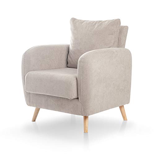 SuenosZzz- Sillon CIES butacas para Dormitorio Nórdica. Sillón tapizado Acualine Antimanchas, Color Beige Rio 5. Nordica Individual de una Plaza, COJIN Incorporado. Comedor o Dormitorio…