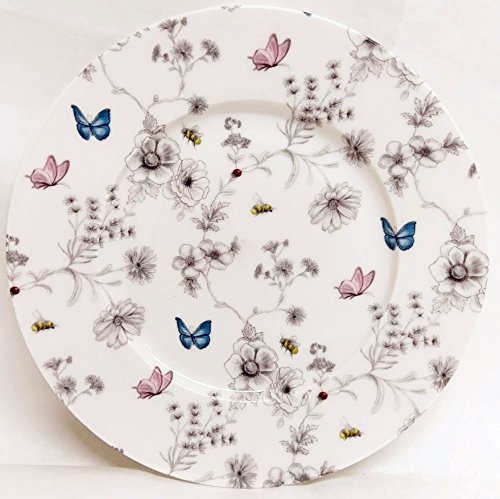 fromeuropewithlove Secret Garden Platos de jardín de 20 cm, juego de 6 platos de porcelana fina, diseño de flores y mariposas y abejas, decorados a mano en Reino Unido