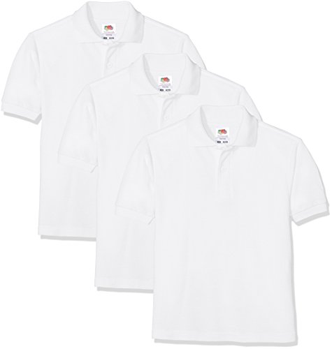 Fruit of the Loom Short Sleeve, Polo para Niños, Blanco (White 30), 12-13 Años, Pack de 3