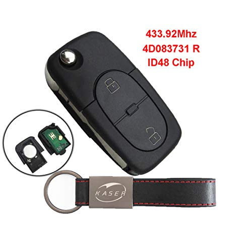 Llave para Audi con Tarjeta Electrónica – 2 Botones para A1 A3 A4 A6 A8 TT (433MHz ID48 Chip 4D0837231R) Transponder Mando a Distancia Coche con Llavero KASER