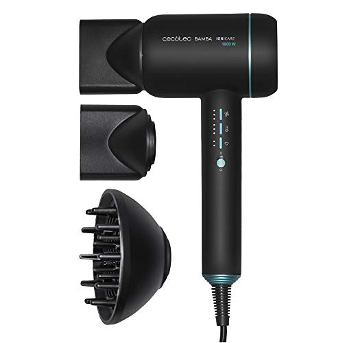 Cecotec Secador de pelo iónico Bamba IoniCare 6000 RockStar Ice. Motor digital,1800 W de potencia, 6 ajustes de temperatura,control inteligente del calor