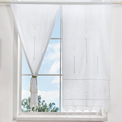 ZHH - 1 par de cortinas, con huecos, floral, algodón natural, tejido crochet, para parte superior 70 x 150 cm, poliéster, Blanco, W 27 inch * H 59 inch