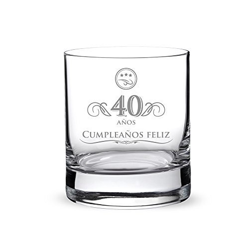 AMAVEL Vaso de Whisky para Hombres de Vidrio Grabado 40 Años Capacidad 320 ml