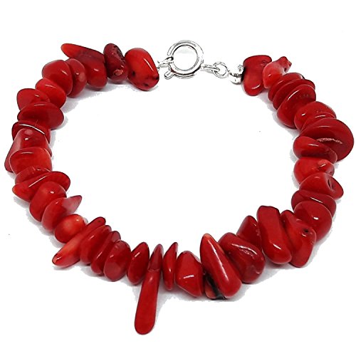 El Coral Pulsera Rojo Chips 8 mm y Cierre Plateado