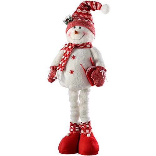 WeRChristmas – Decoración de Navidad muñeca de Nieve con piernas Extensibles, 46 – 71 cm – Rojo/Blanco