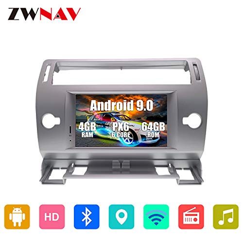 ZWNAV 7 Pulgadas Andriod 9.0 Double DIN Auto Stereo Navi Bluetooth GPS Navigation para Citroen C4 C-Quatre C-Triumph 2004-2012 Unidad de Control del Volante WiFi USB Carplay Mirror Link