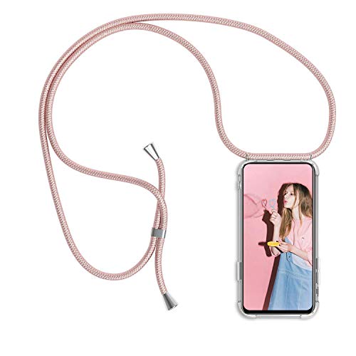 Funda con Cuerda para Apple iPhone XR, Carcasa Transparente TPU Suave Silicona Case con Correa Colgante Ajustable Collar Correa de Cuello Cadena Cordón para iPhone XR - Oro Rosa