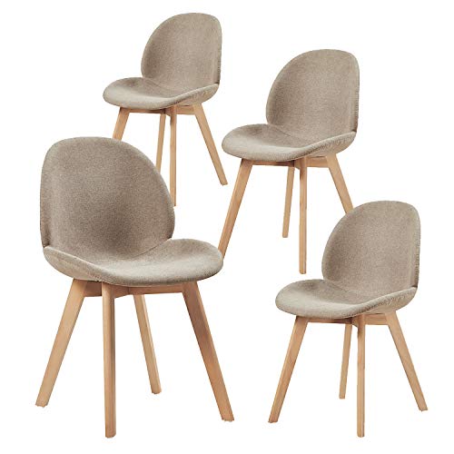 H.J WeDoo Pack de 4 Silla de Comedor Silla escandinava, Pata Madera de Haya y Asiento Acolchado, Estilo nórdico - Beige obscuro