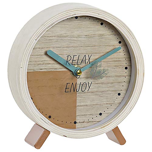 Hogar y Mas Reloj de Sobremesa de Cristal Decorativo, Relojes Originales de Mesa. Diseño Relax & Enjoy 15X4,5X16cm - Marrón Claro