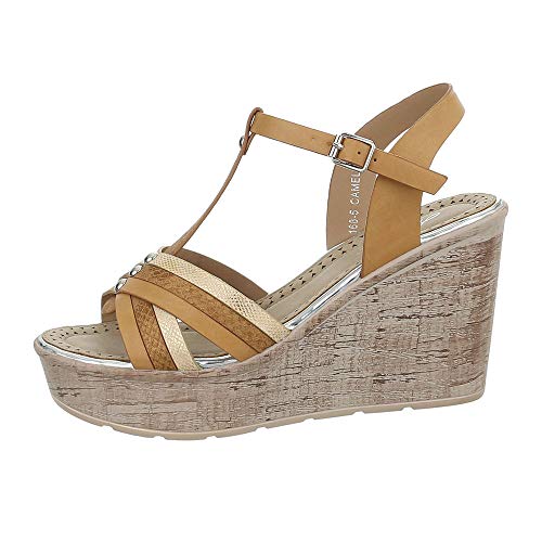 Ital-Design Sandalias para mujer con cuña, color Marrón, talla 39 EU