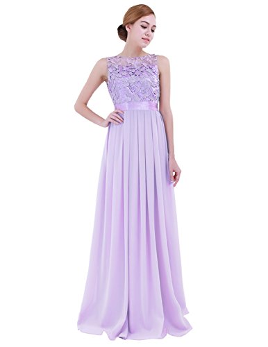 iiniim Mujer Vestido Largo Floreado de Fiesta Boda Vestido Vintage Retro Elegente Dama de Honor de Novia Encaje Traje de Gasa para Mujeres Varias Tallas Lavanda 40