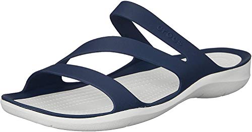 Crocs Swiftwater Sandal Women, Sandalias con Punta Abierta para Mujer, Azul (Navy/White 462B), 37/38 EU