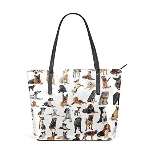 NR Moda multicolor Bolso fino Bolso de mano Bolsos de mujer Bolsos de hombro para mujer,Cuadro compuesto con perros de raza pura Pastor australiano Boxer belga Mastín italiano Pedigrí