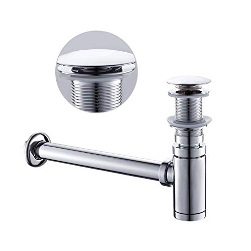 BONADE (1 Set) Sifón de Baño y Pop Up Tapones de Desagüe Válvula para Lavabo sin Rebosadero, Cromo