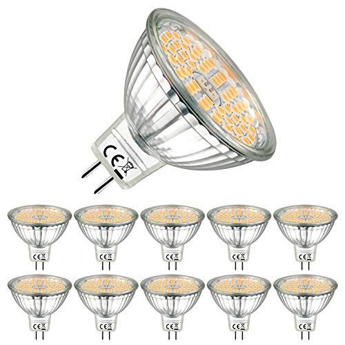 EACLL Bombillas LED GU5.3 2700K Blanco Cálido Sin Parpadeo MR16 AC/DC 12V 6W 595 Lúmenes Equivalente 75W Halógena. 120 ° Luz Blanca Cálida Lámpara Reflectoras Spotlight, Pack de 10