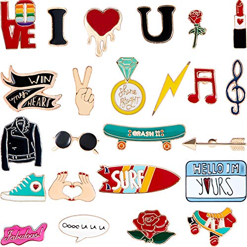 Hicarer Juego de 24 Piezas Pin de Solapa Lindo Esmalte Pin Broche de Dibujos Animados Pins Broches de Insignias Accesorio Chaquetas Bolsas Ropa para Día de San Valentín