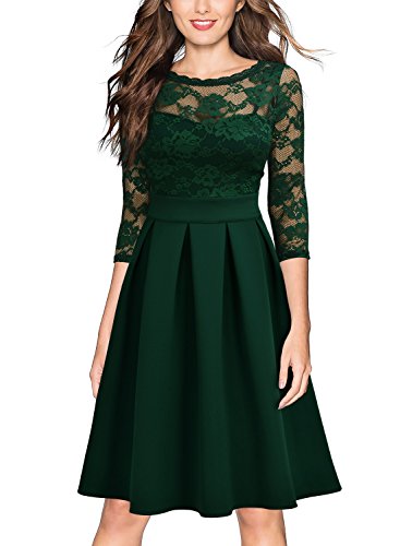 Miusol Vintage 1940s Encaje Fiesta Vestidos para Mujer Verde Large