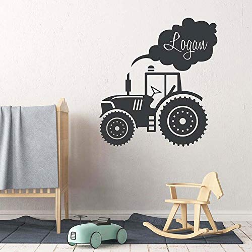 Nombre del niño personalizado camión tractor etiqueta de la pared niño hogar jardín de infantes vinilo simple calcomanía de dibujos animados nombre personalizado mural A3 57x62 cm