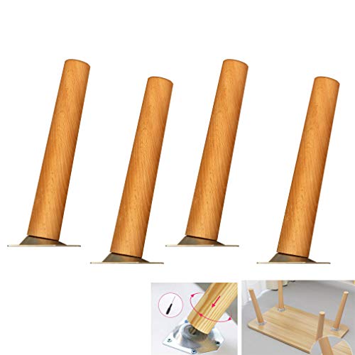 Set de 4 Madera Patas de Muebles,Patas de Mesa,Haya Sofá Patas de Repuesto,para Mesa de Café,Cama,Silla,Cónicas Color de Barniz,con Placa de Montaje y Tornillos (35cm/13.78in)