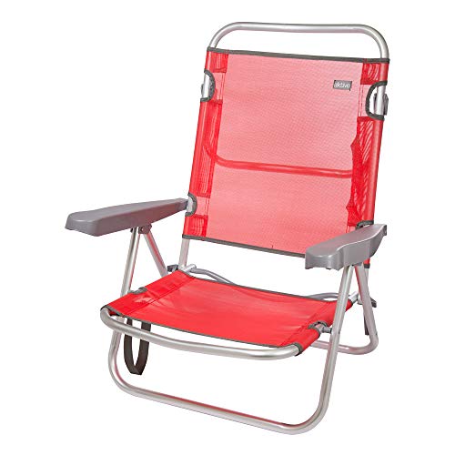 Aktive 53970 Silla plegable multiposición aluminio Beach, 108 x 60 x 78 cm Rojo