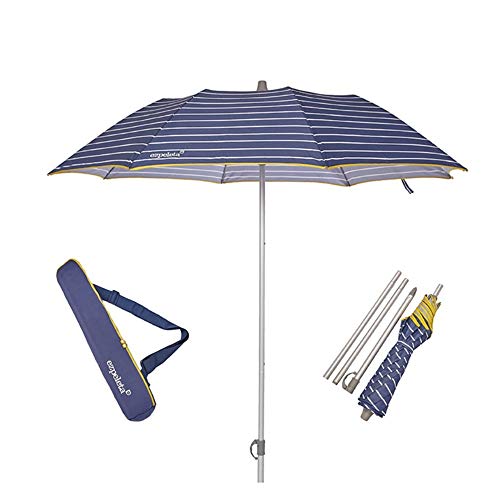 EZPELETA Sombrilla terraza. Parasol/Sombrilla de Playa.Paraguas Sol Ligero y Plegable de Aluminio. 170cm. Protección Solar UPF 50+. Estampado Rayas/Marinero. Incluye Funda/Bolsa. - Rayas-Azul