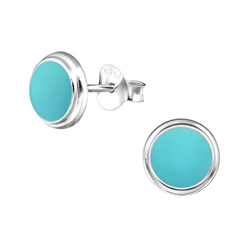 Laimons Pendientes para mujer Disco plano turquesa pastel Plata de ley 925