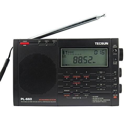 Tecsun PL-660 Dual Conversion Portable Digital Radio FM Stereo/MW/SW/LW/SSB/Air Band Receiver Time Display Alarm Clock Good Choice for Navigation and Amateur Radio Enthusiasts (660EU-Black)