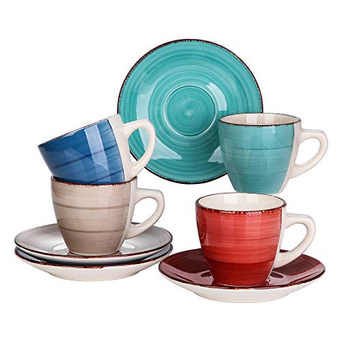 vancasso Serie Bella Juego de Café 8pcs, con 4 Tazas de Cafe 200ml y 4 Platillos, Vajillas de Gres Esmaltada, Servicio para Cafe, Té de la Tarde, Leche, para 4 Personas