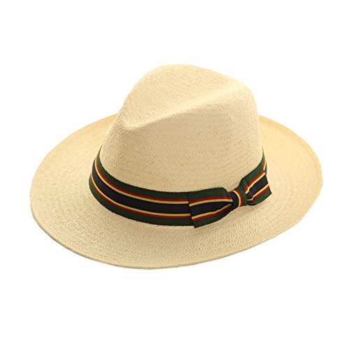 PAJA PLEGABLE plegable VERANO FEDORA Panamá SOMBRERO TRILBY con ancho lazo banda - Banda Verde, Unisex Adulto', Una talla ajusta a la mayoría (Aprox. 59cm), ONE SIZE FITS MOST ABOUT 59CM