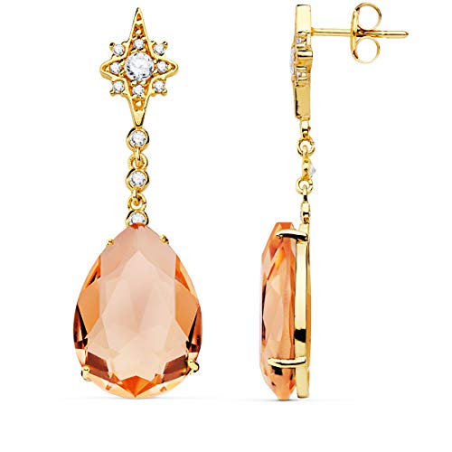 Pendientes Mujer Dakota Oro Amarillo 18K Piedra Rosa 41mm