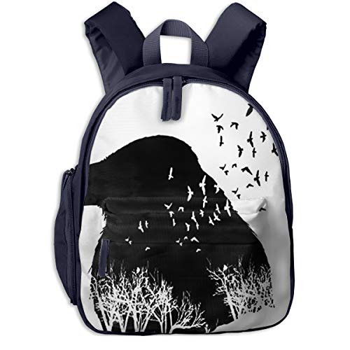 Mochilas Infantiles, Bolsa Mochila Niño Mochila Bebe Guarderia Mochila Escolar con Horror Raven Doble Exposición para Niños De 3 A 6 Años De Edad