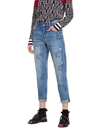 Desigual Trousers Robots Vaqueros Boyfriend, Azul (Denim Medium Wash 5053), W27 para Mujer