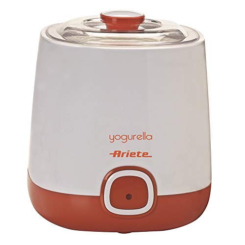 Ariete 621 Yogurtera, capacidad 1 litro, 20 W, 12 horas preparación, tapa doble, diseño compacto apto lavavajillas, Blanco/Naranja