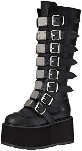 Condenados-318 hasta la rodilla botas altas de plataforma con hebillas metálicas y detalles de color negro mate - (UE 39 = US 9) - Demonia