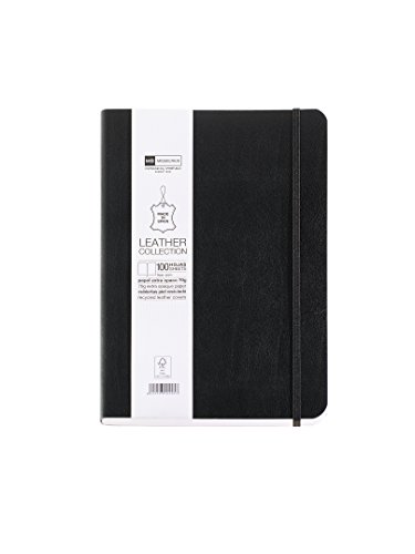 Miquelrius - Cuaderno flexible en piel,  tamaño 4º,  300 hojas, cuadricula 5 mm, con goma, color negro