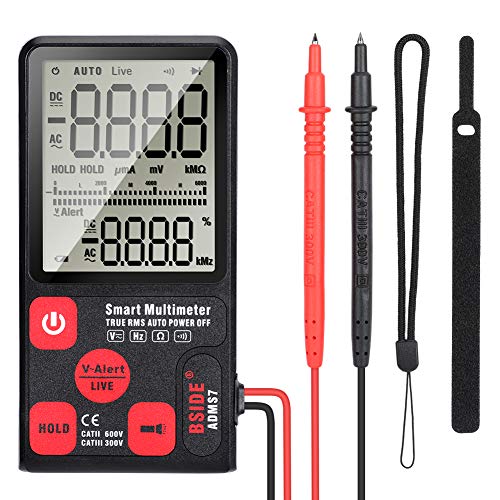 Multimetro Digital, Bolsillo Portátil Pantalla Grande LCD Digital Rango de Voltaje/Corriente/Frecuencia de Distribución Automática 6000 Cuentas con 2 Cables de Prueba Multimétricos Sondas Kit