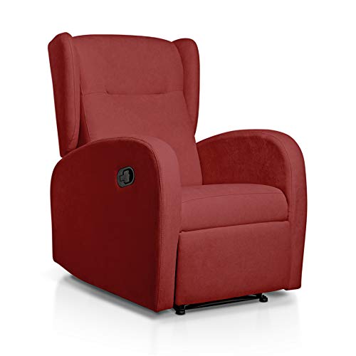 SUENOSZZZ-ESPECIALISTAS DEL DESCANSO Sillón Relax orejero Home reclinable con Pared Cero tapizado en Tela Antimanchas Tela Rojo