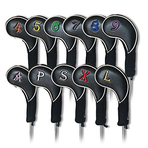 CRAFTSMAN GOLF - Juego de fundas de cabeza de hierro negro con coloridos n.º Para Taylormade Cobra Nike Etc. Adecuado para golfista diestros y zurdos.