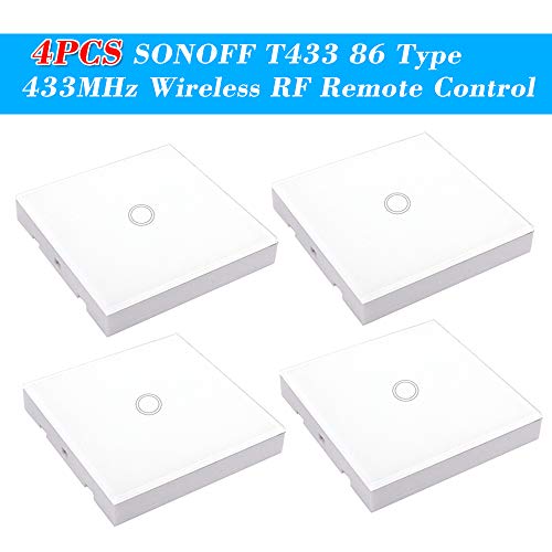 OWSOO SONOFF 433MHz Interruptor Táctil Inalambrico, Transmisor de Control Remoto RF, 1 Gang, 86 Tipo, Panel Táctil de Pared, Soporte SONOFF RF 433MHz Producto Control, Lámpara de Escalera, 4PCS