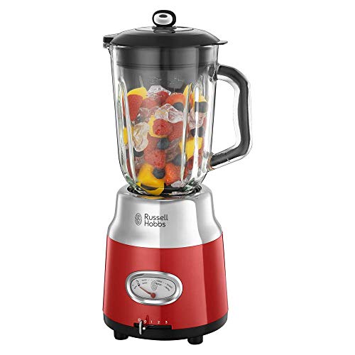 Russell Hobbs Retro 25190-56 - Batidora vaso 800 W, vaso cristal, batidora smoothies, picadora hielo, acero inoxidable, color rojo