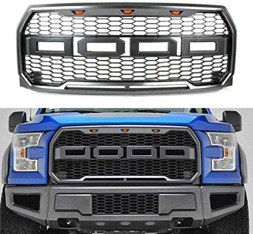 ACYCY Rejilla Frontal, Rejilla De Malla En Estilo Raptor con Letras F/R Grises Extraíbles para Accesorios Modificados para Vehículos Ford F-150 F150 2015-2017