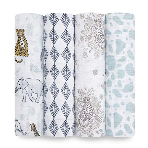 Aden + anais - Manta de muselina boutique para niñas y niños, bebé recién nacido y bebé recién nacido, juego de pañales perfecto para ducha, paquete de 4, Jungle Toile