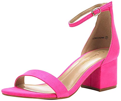 DREAM PAIRS Low-Chunk Sandalias de Tacón Bajo Pump Ante para Mujer Fucsia 37.5 EU/6.5 US