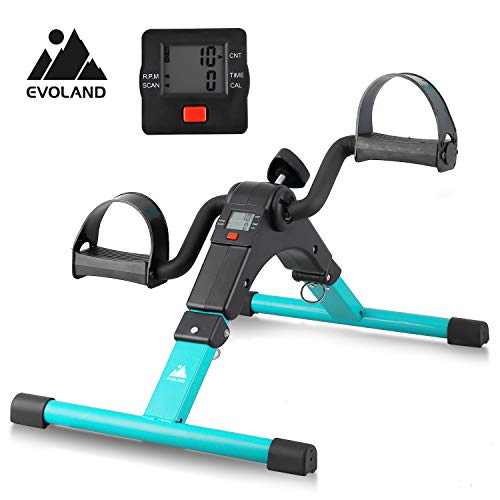 EVOLAND Pedales Estaticos, Mini Bicicleta Estática Plegable, Pedaleador Plegable LCD Pantalla, Máquinas de Brazos y Piernas Entrenamiento Resistencia Ajustable para Hacer Ejercicio en Casa