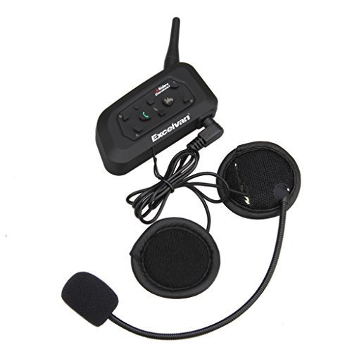 Excelvan V6 Pro Auriculares Intercomunicador Bluetooth para Casco de Motocicleta Moto Intercom Headset 1200M, (Intercomunicacion Entre 6 Motociclistas, Enchufe de EU BT)