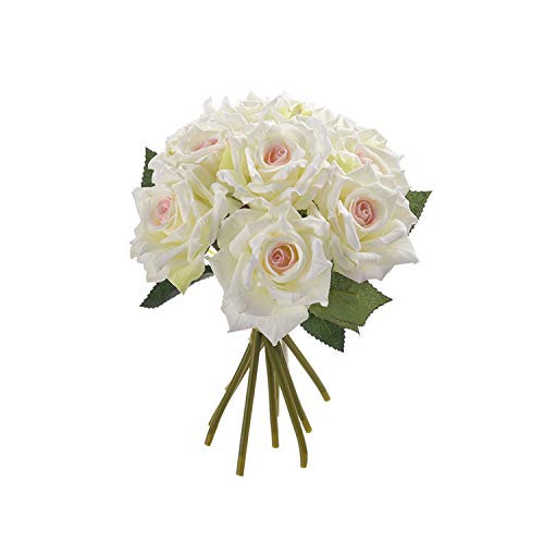 Hotmoment-UK - Ramo de flores artificiales (10 unidades), color blanco y rosa