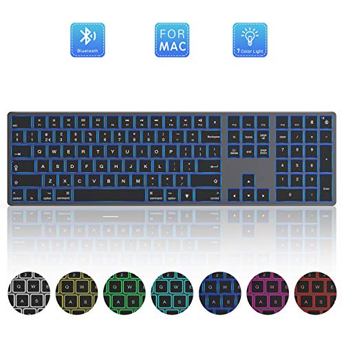 Jelly Comb teclado Bluetooth inalámbrico, teclado retroiluminado de tamaño completo QWERTY Reino Unido disposición para iPad/MacBook/iPhone, Mac OS X/iOS/Apple OS, gris espacial