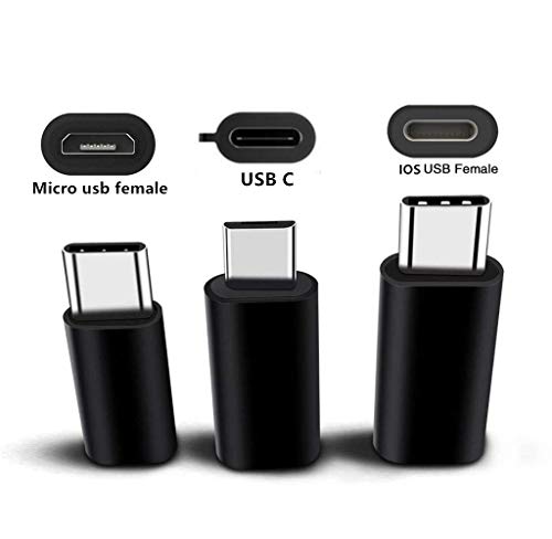 Juego de 3 USB-C a Micro USB Adaptador USB Tipo C (Masculino) a Micro USB (Hembra) Conector de sincronización y carga, Para teléfonos móviles Android, Macbook, dispositivos iOS, etc. (Negro)
